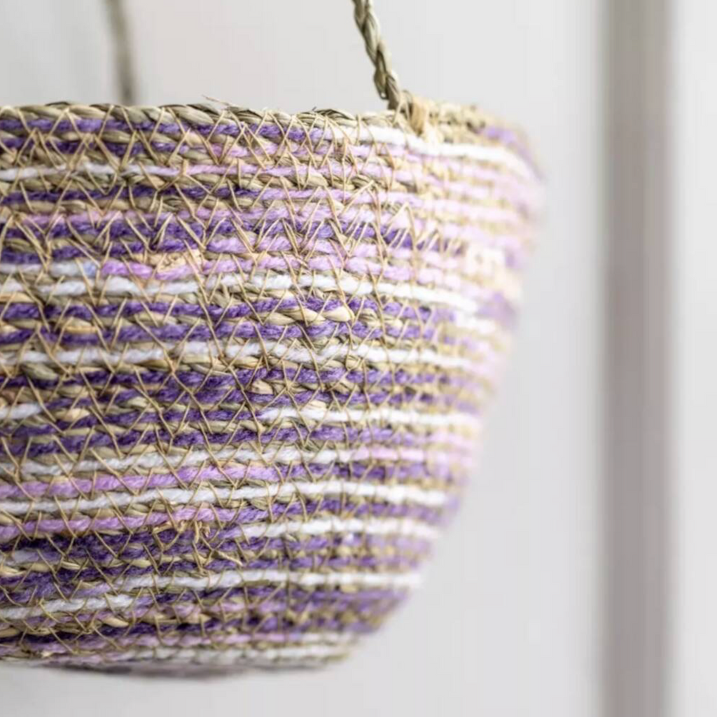 Seagrass And Cotton Hanging Basket Lilac