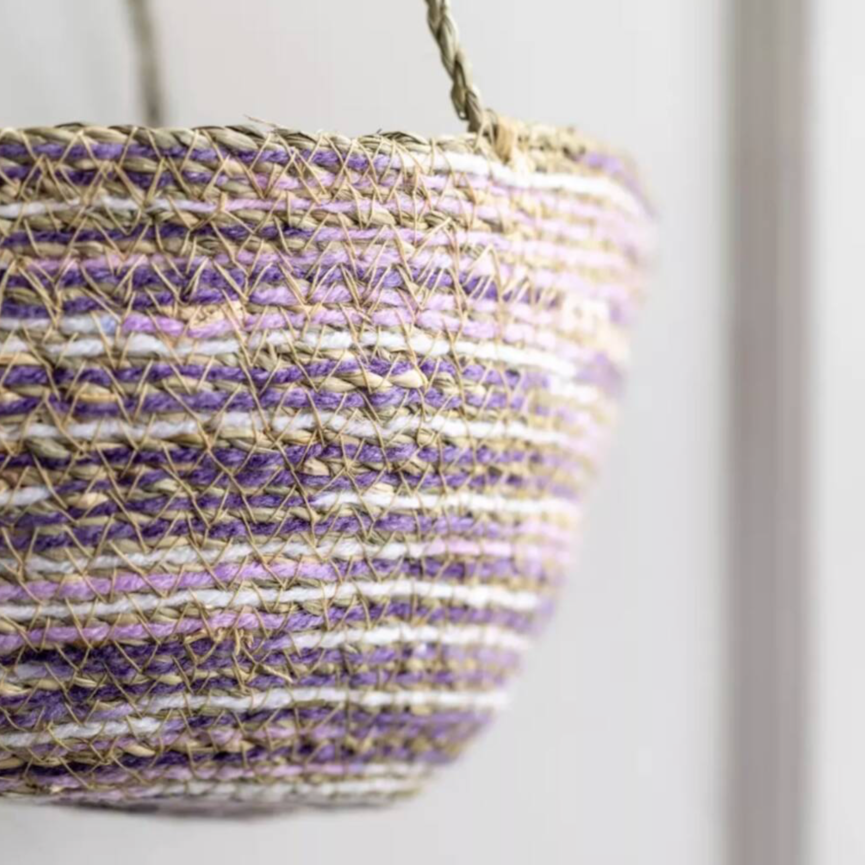 Seagrass And Cotton Hanging Basket Lilac