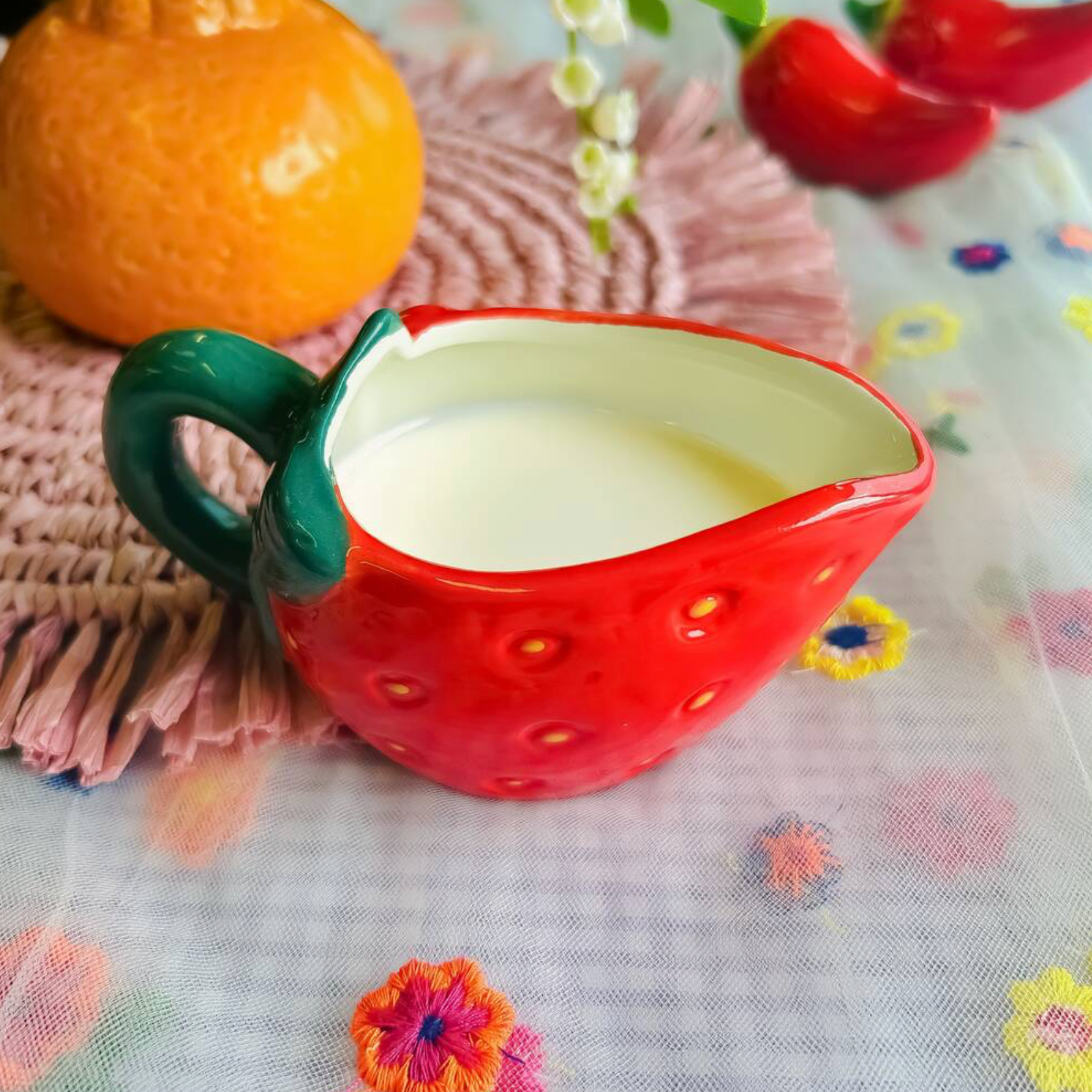 Sweet Strawberry Ceramic Small Milk Jug