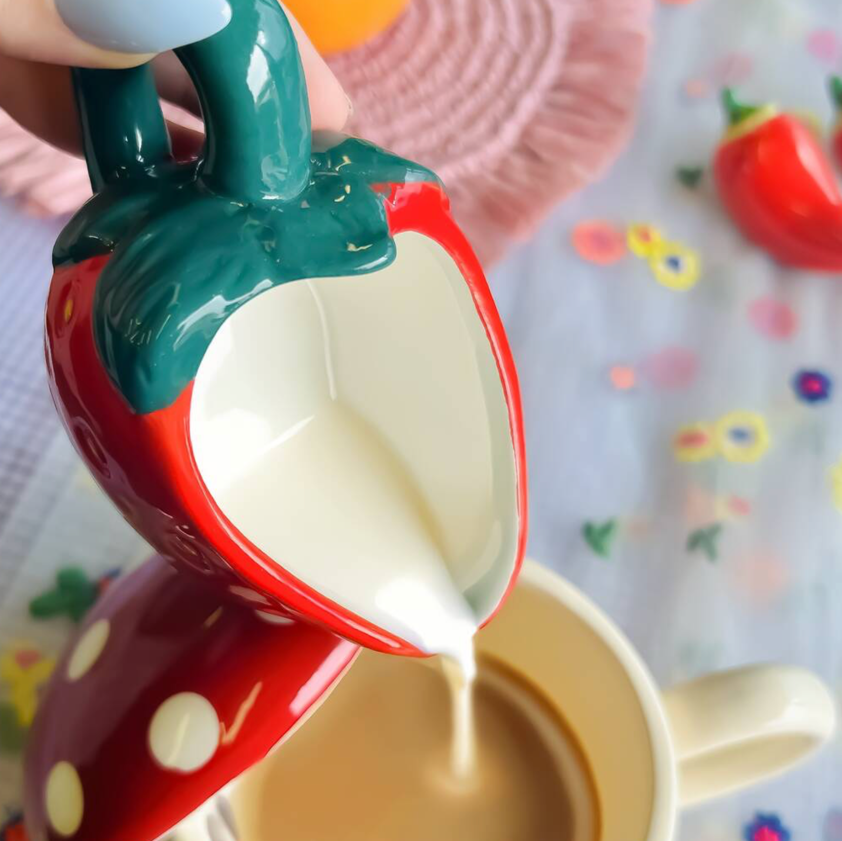 Sweet Strawberry Ceramic Small Milk Jug