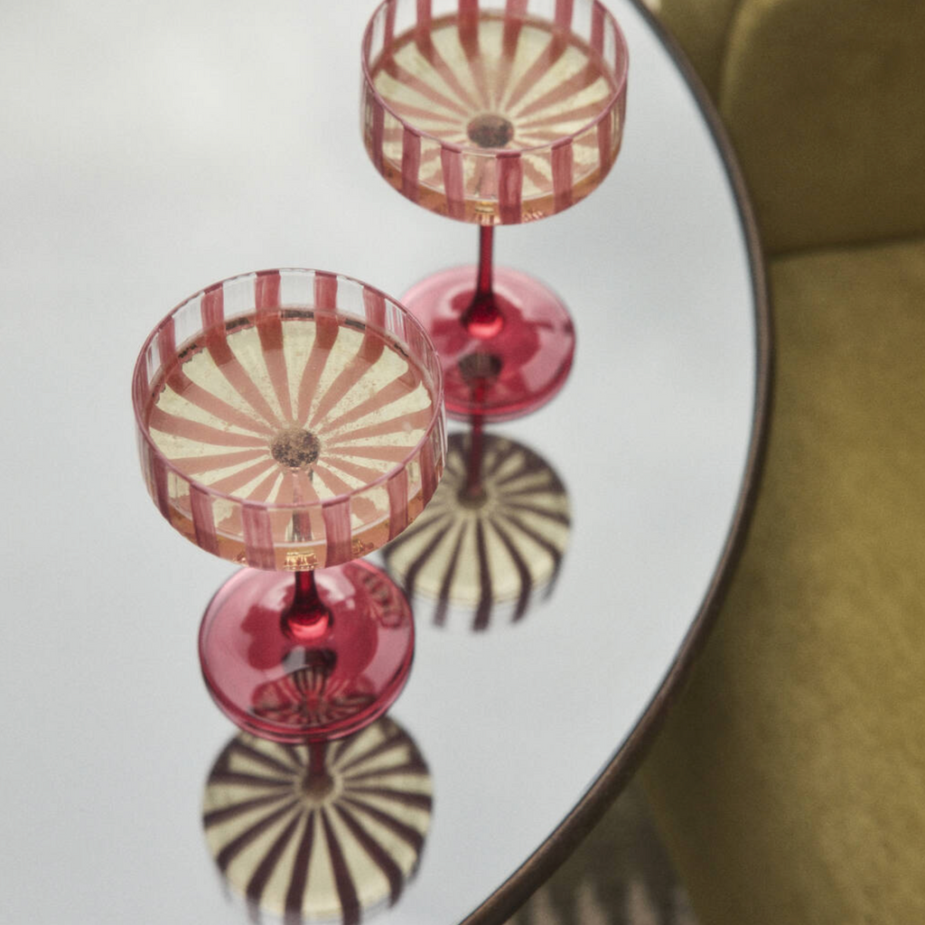 Pair Of Pink Striped Cocktail Coupes