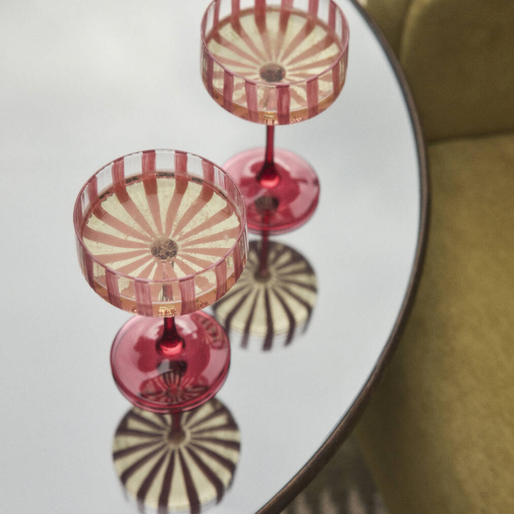 Pair Of Pink Striped Cocktail Coupes