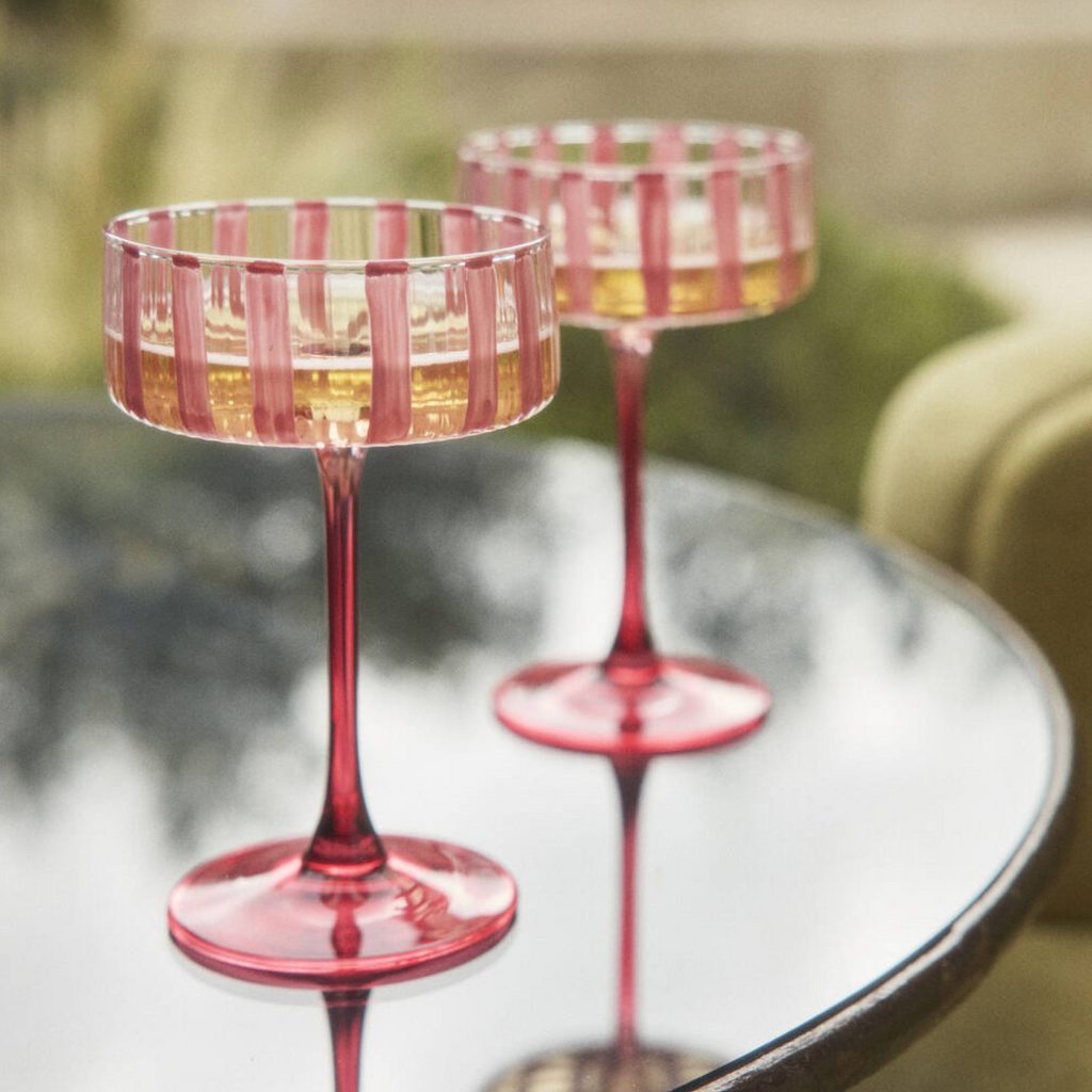 Pair Of Pink Striped Cocktail Coupes