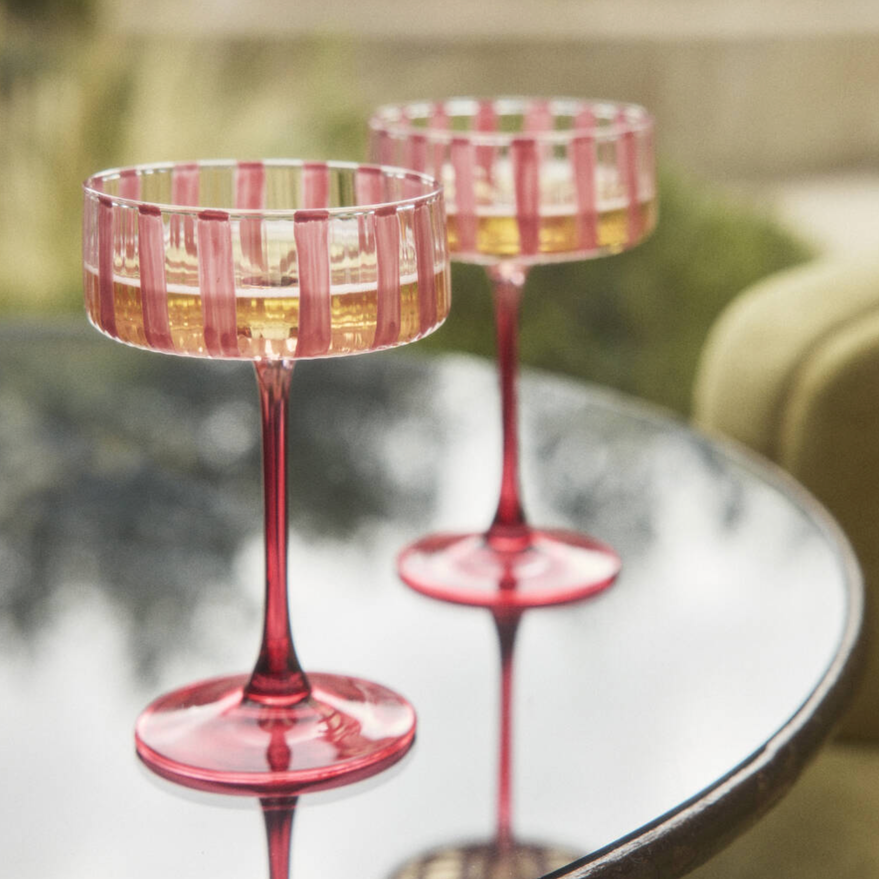 Pair Of Pink Striped Cocktail Coupes