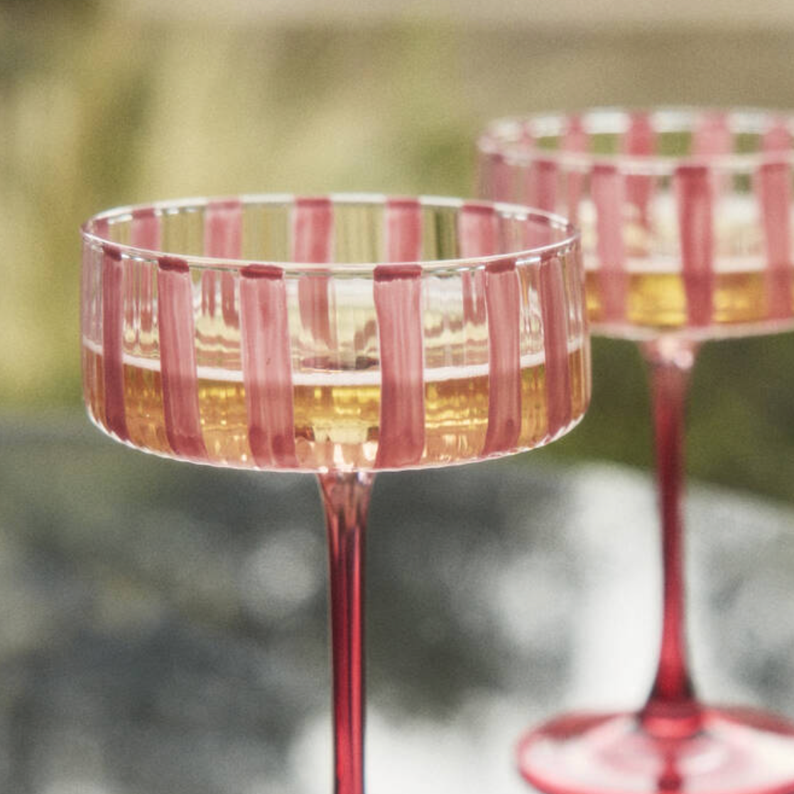 Pair Of Pink Striped Cocktail Coupes