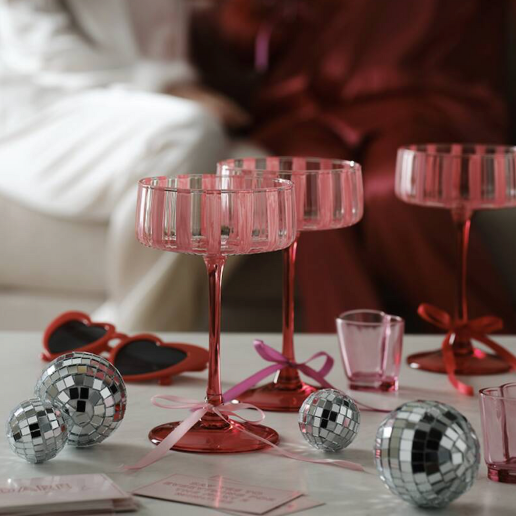 Pair Of Pink Striped Cocktail Coupes