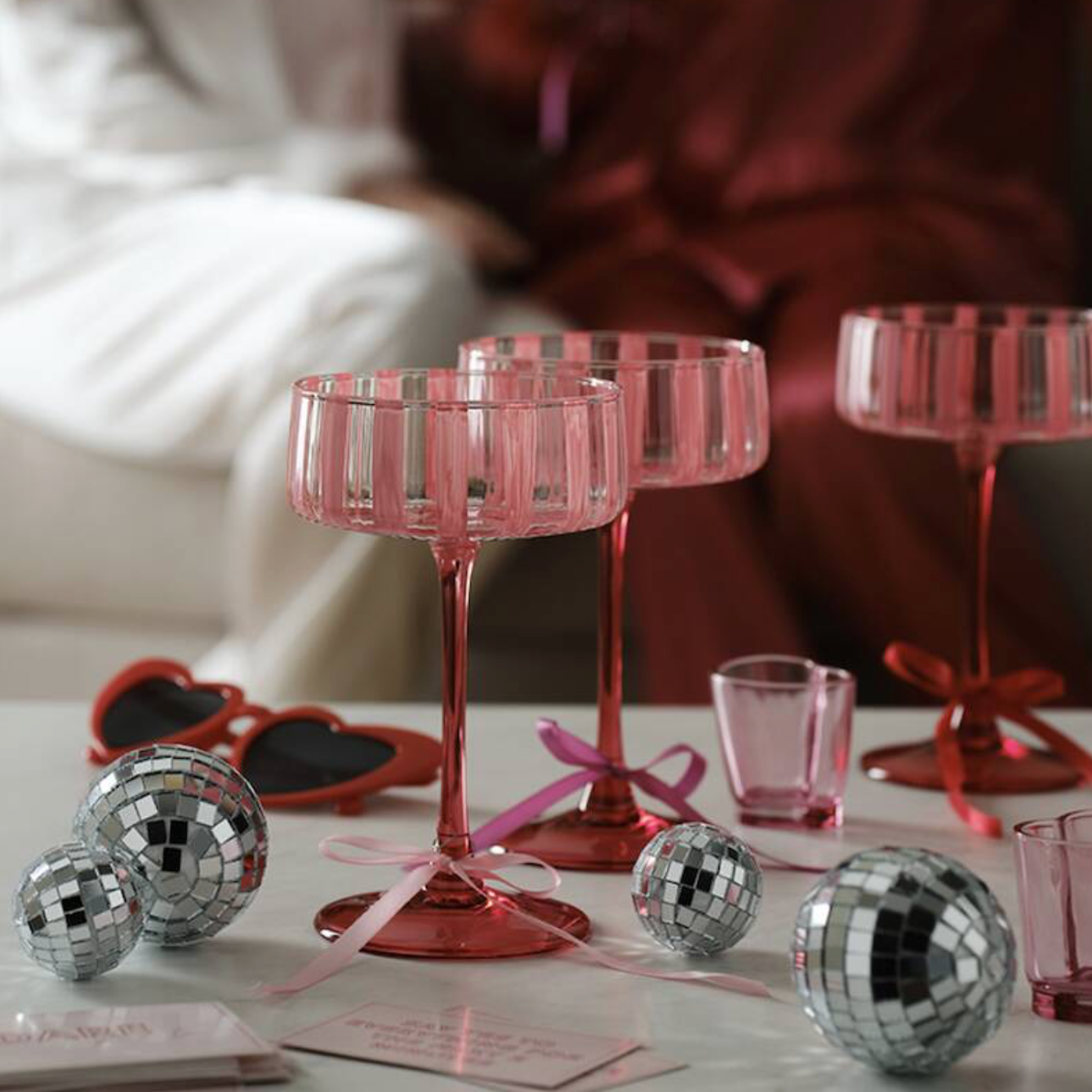 Pair Of Pink Striped Cocktail Coupes