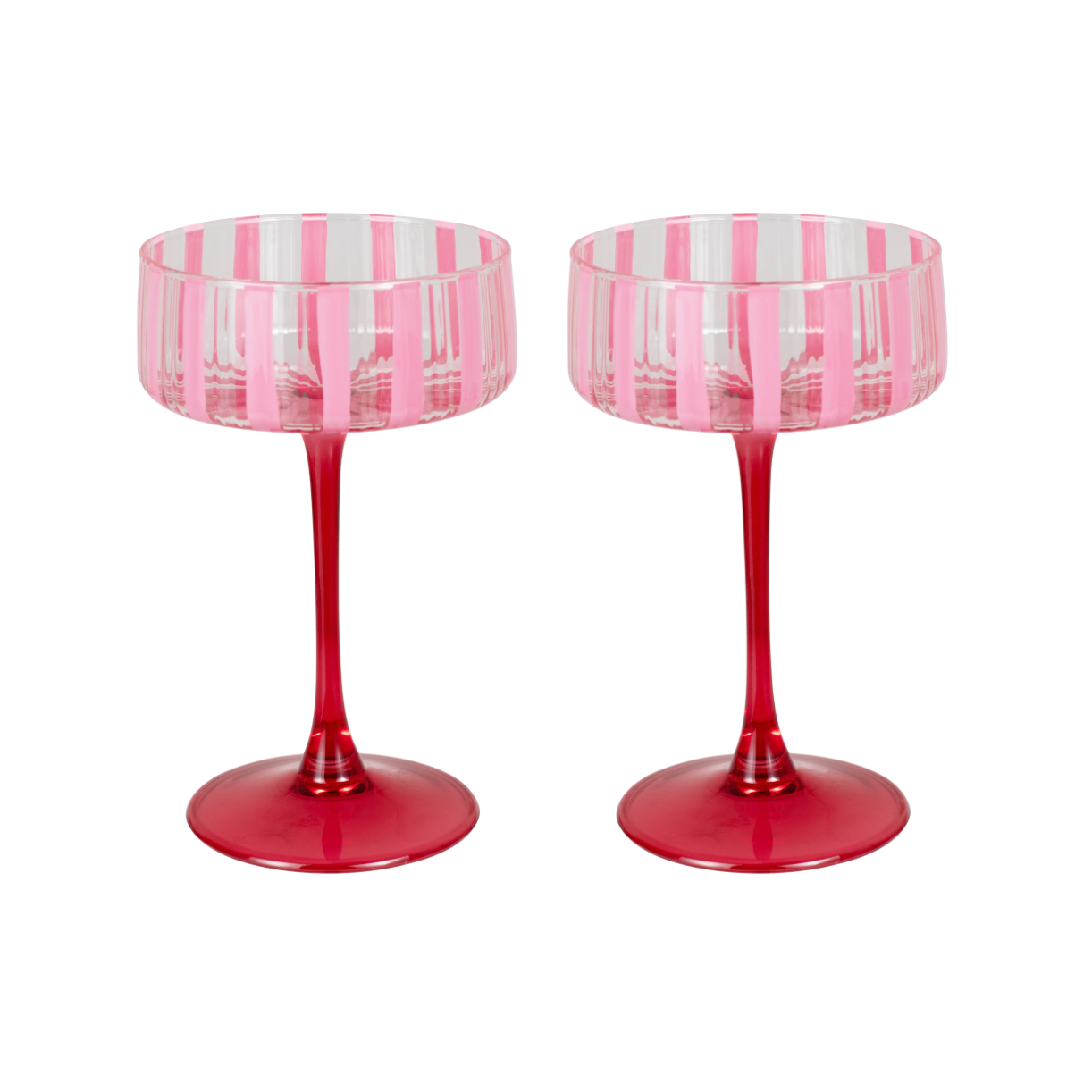 Pair Of Pink Striped Cocktail Coupes