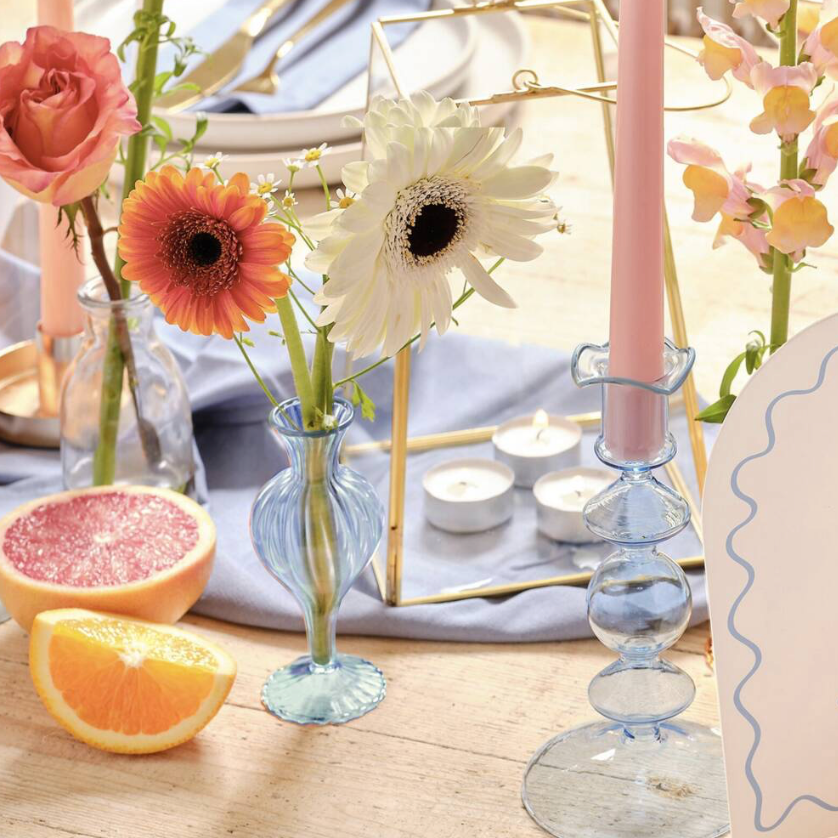Set Of Three Crystal Blue Delicate Bud Vases
