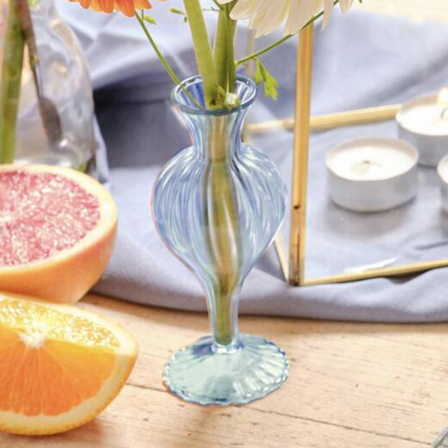 Set Of Three Crystal Blue Delicate Bud Vases