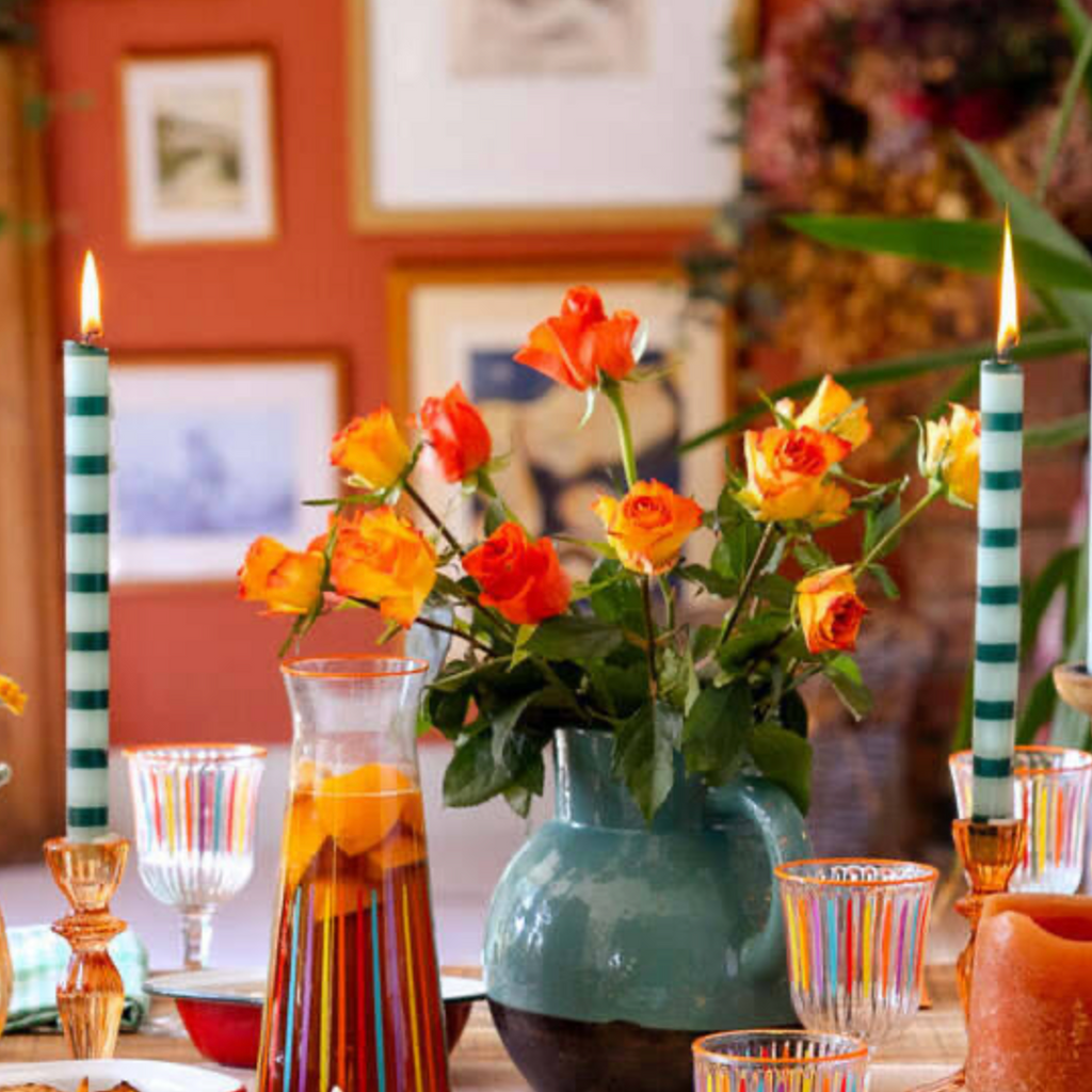 Green Stripe Straight Dinner Candles
