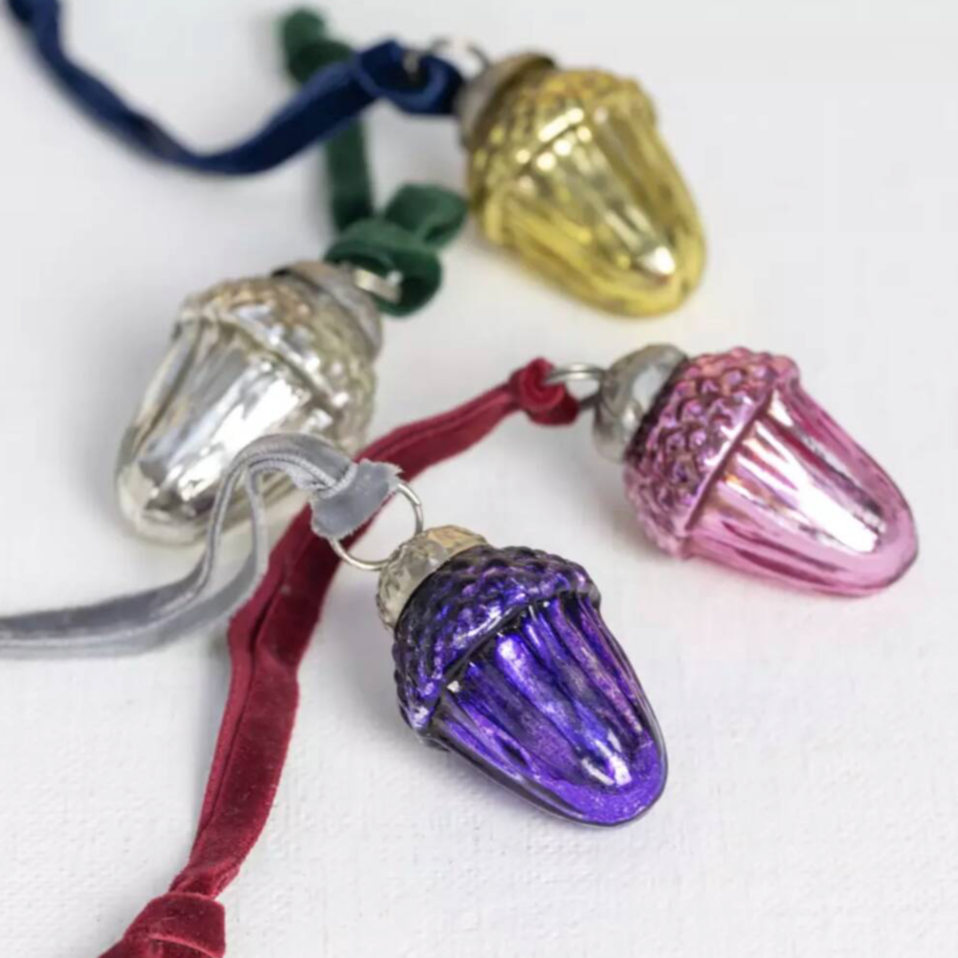 Eight Festive Acorns With Velvet Loops