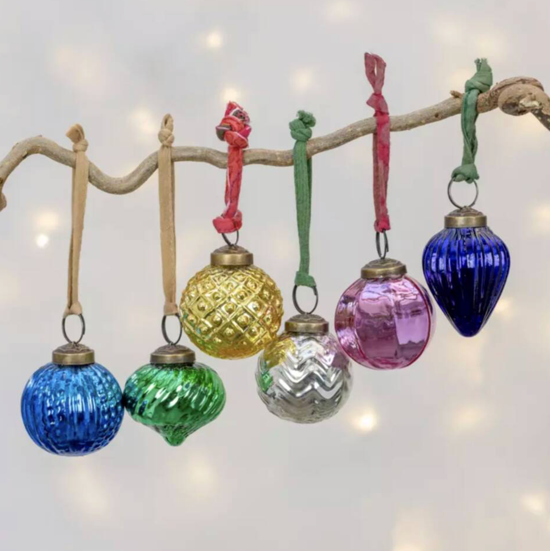 Six Textured Baubles With Sari Loops