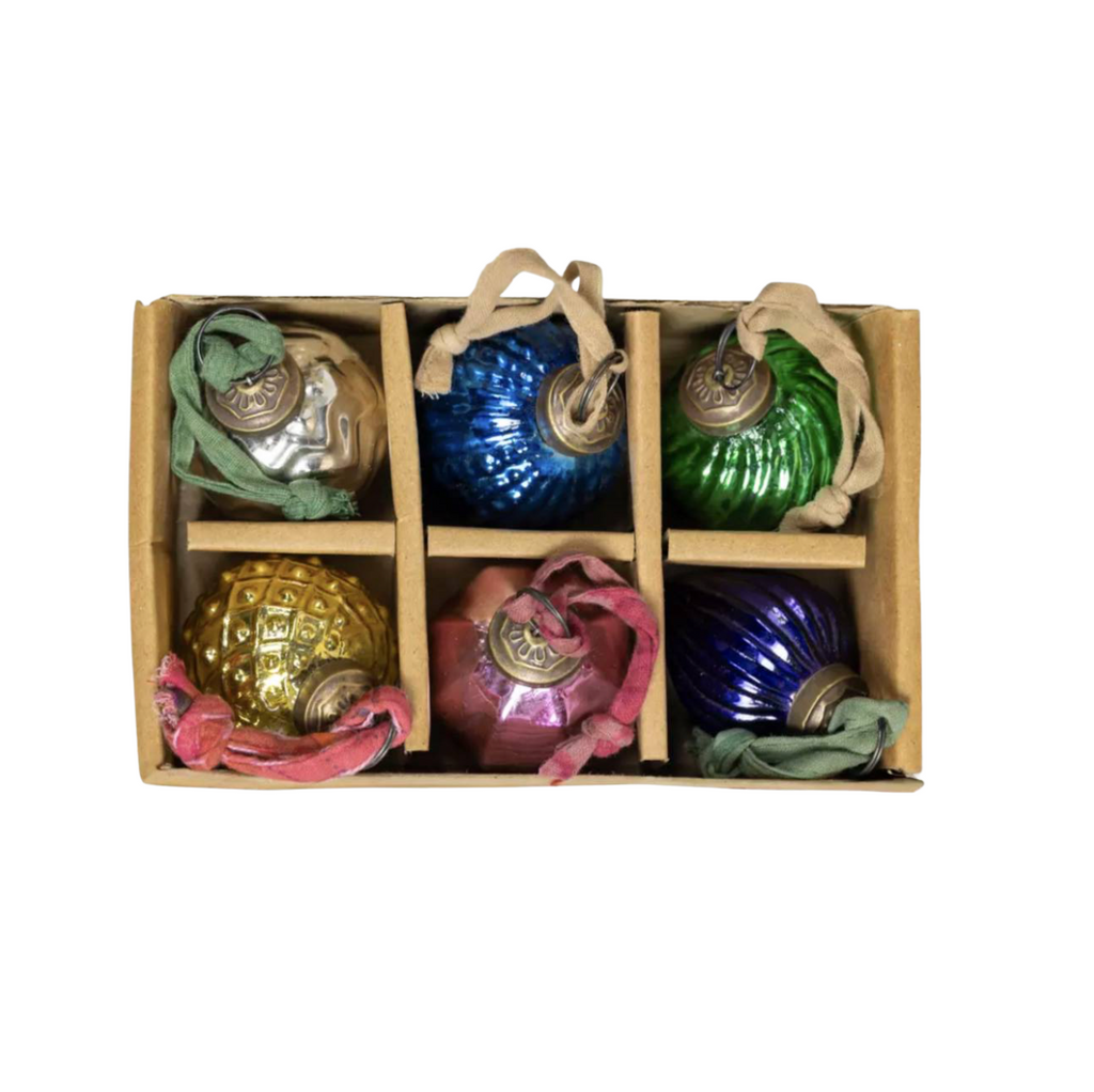 Six Textured Baubles With Sari Loops