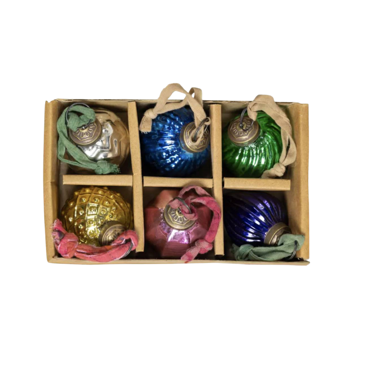 Six Textured Baubles With Sari Loops
