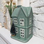Sage Ceramic House Christmas Tealight Holder