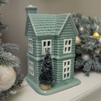 Sage Ceramic House Christmas Tealight Holder