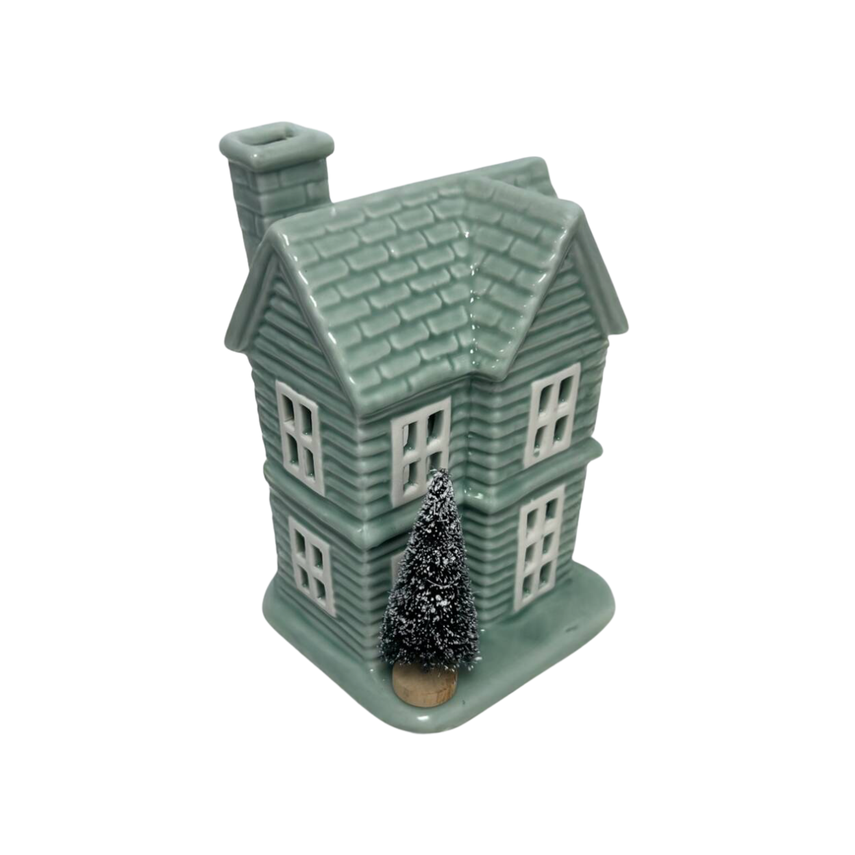 Sage Ceramic House Christmas Tealight Holder
