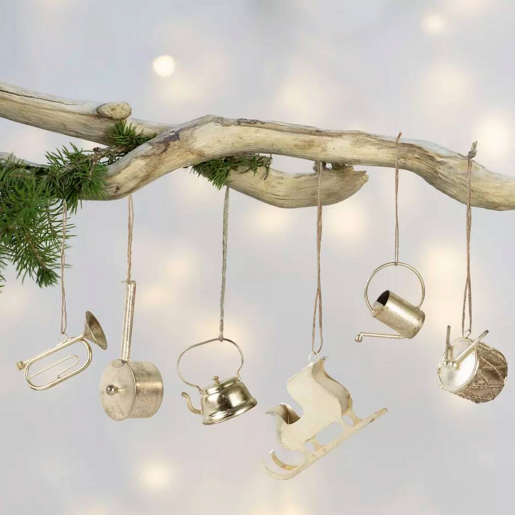 Six Silver Metal Christmas Decorations