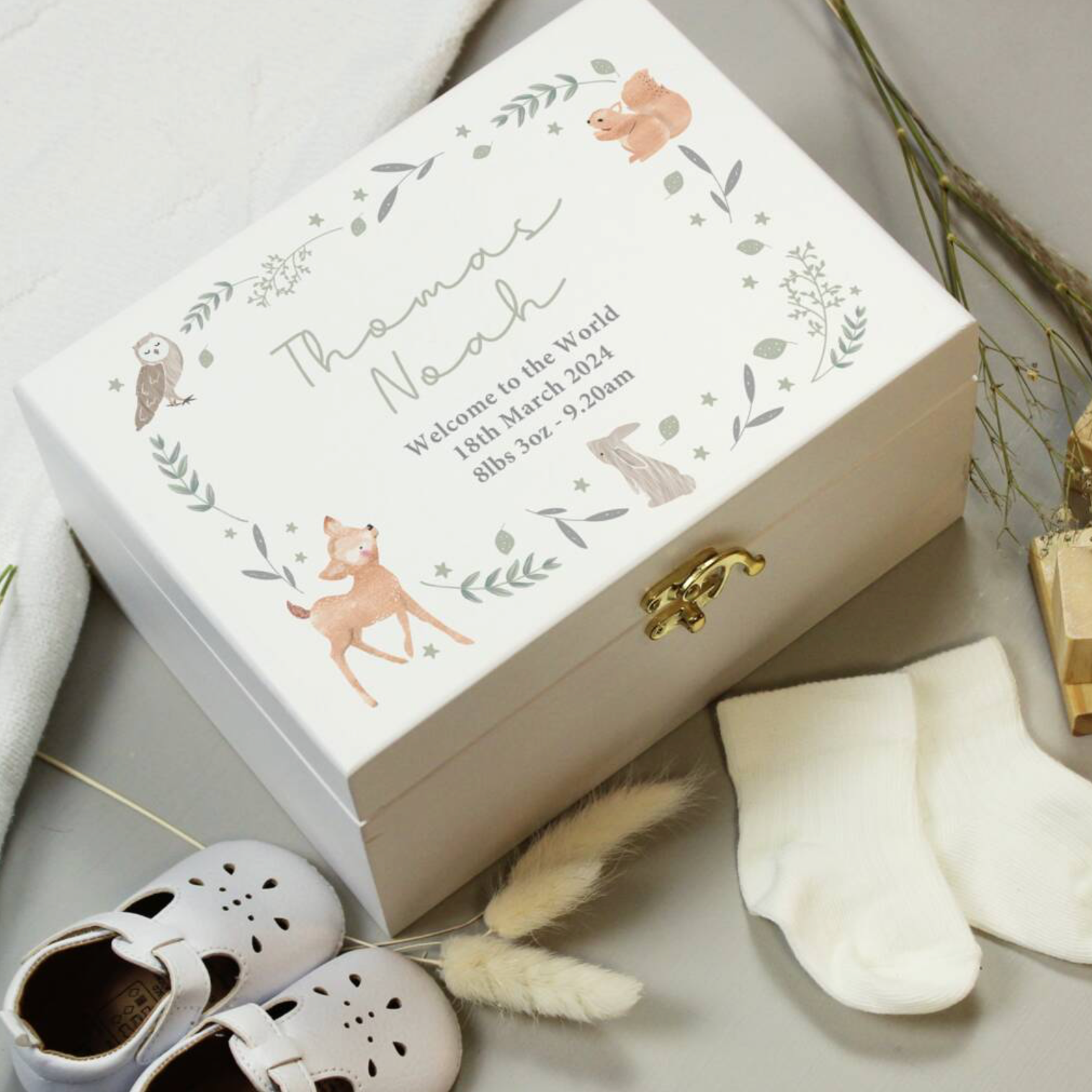 Personalised Woodland Animal Wooden Keepsake Box