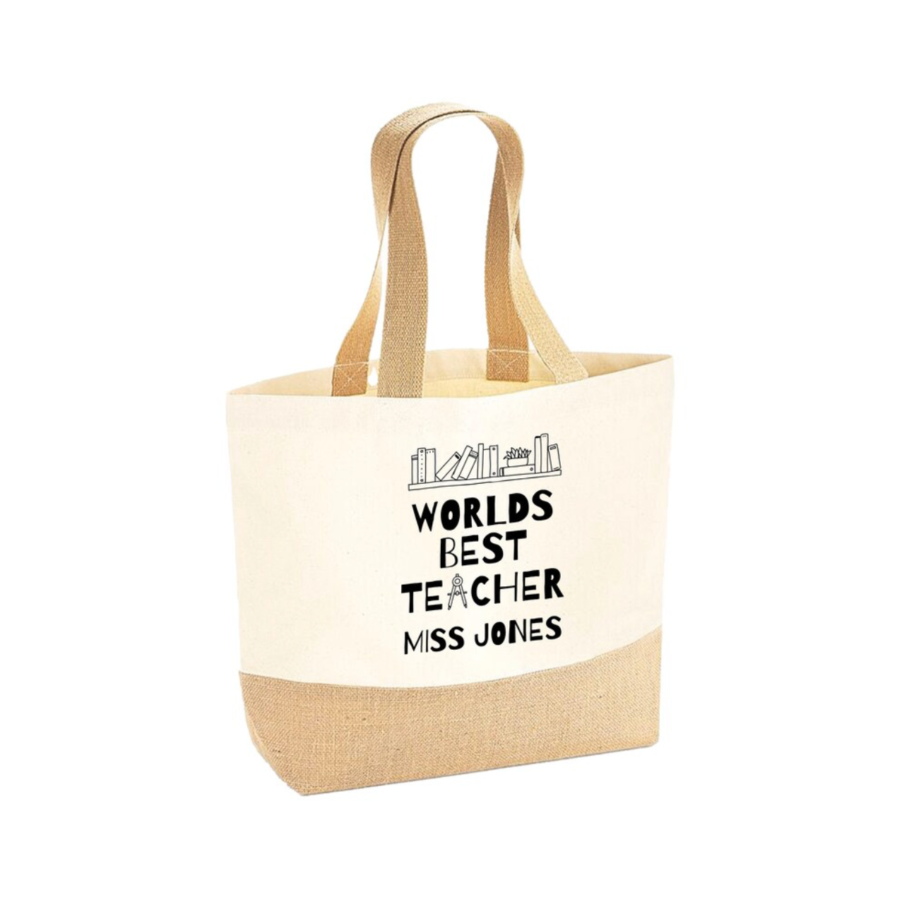 Personalised World's Best Teacher Jute & Canvas Tote Bag