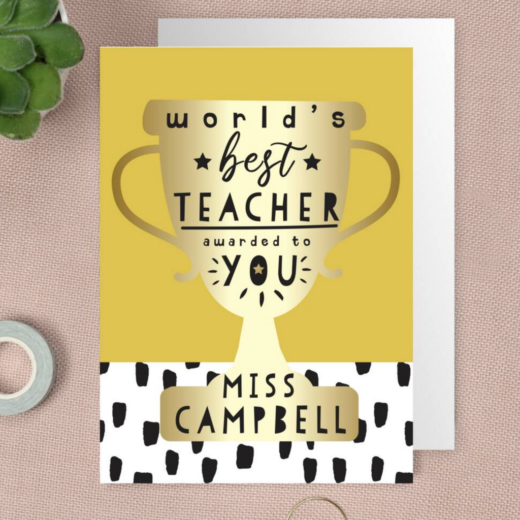 Personalised World's Best Teacher Trophy Greeting Card