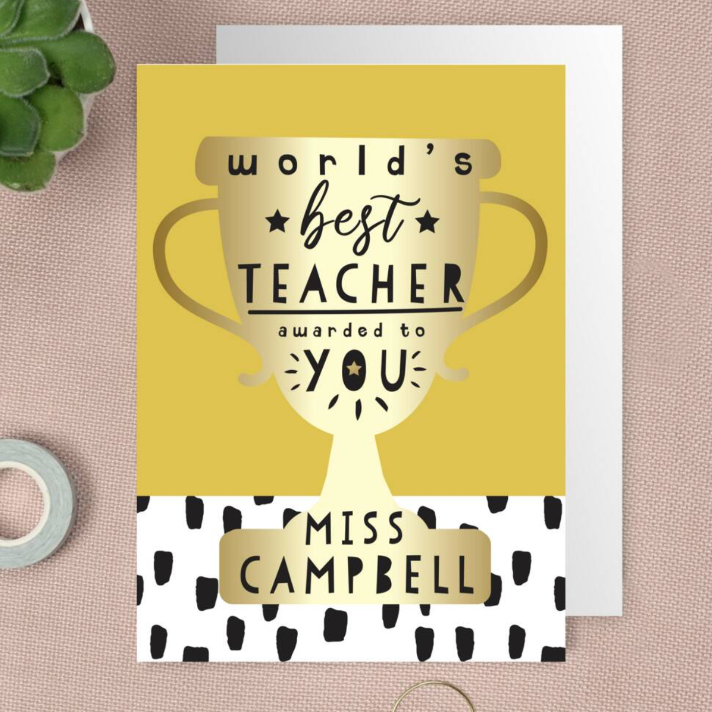 Personalised World's Best Teacher Trophy Greeting Card