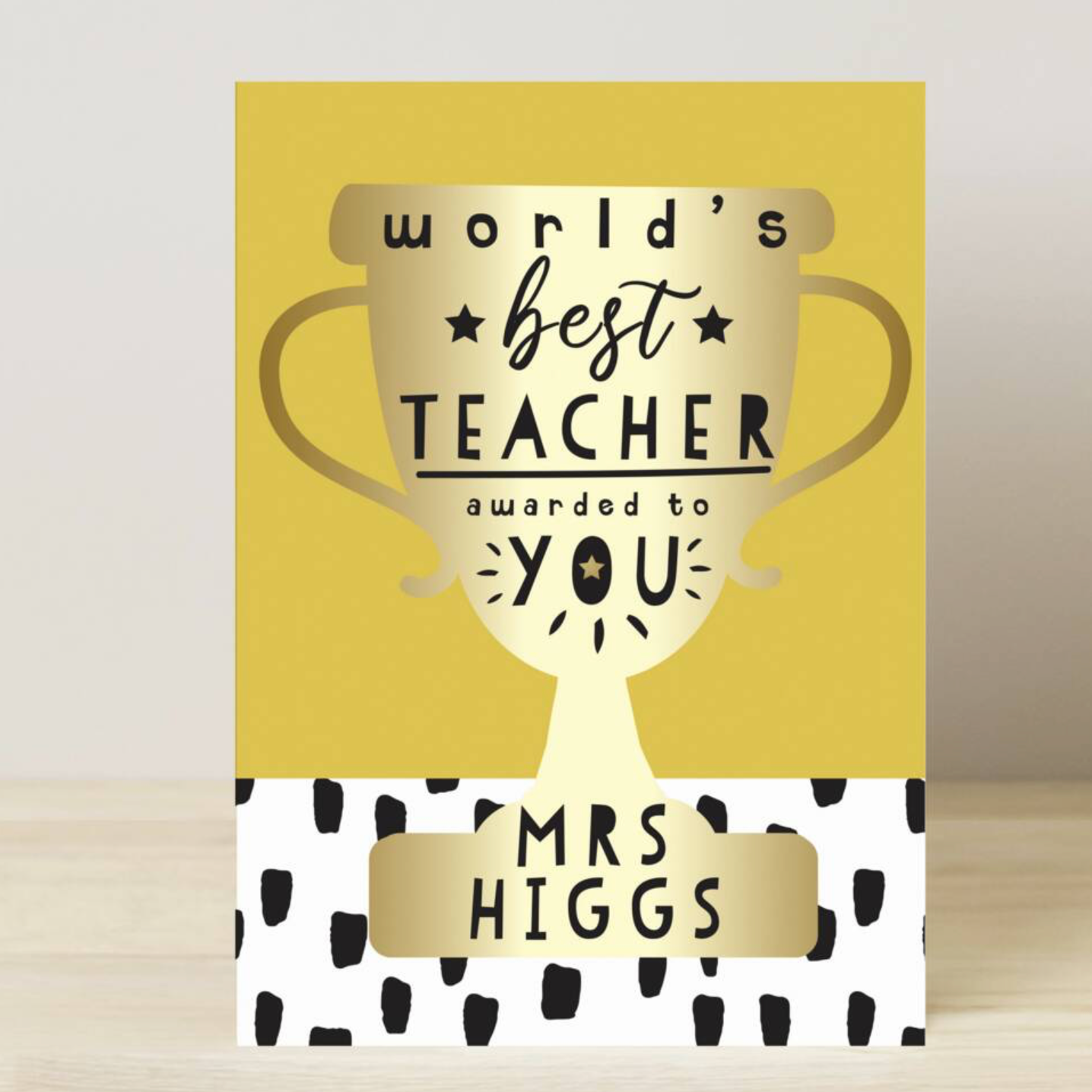 Personalised World's Best Teacher Trophy Greeting Card