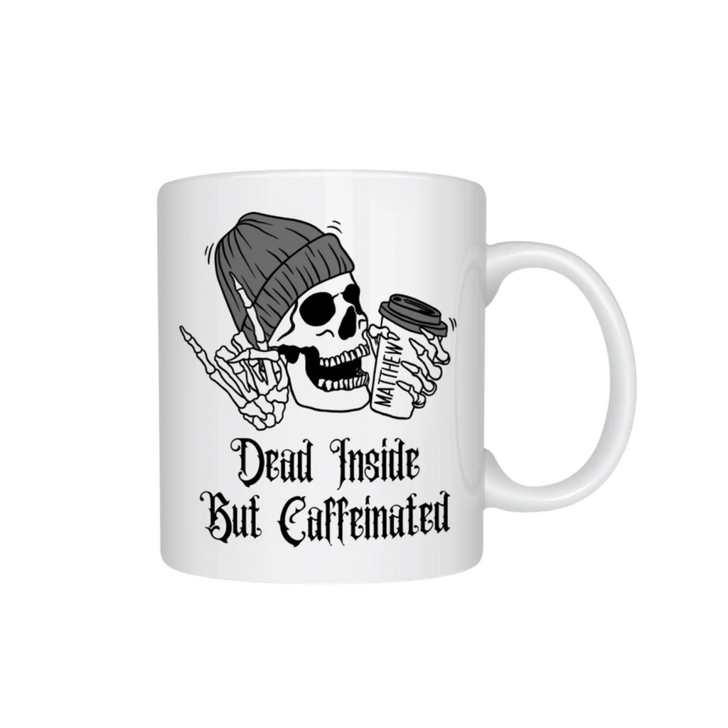 Personalised Dead Inside But Caffeinated Skeleton Mug