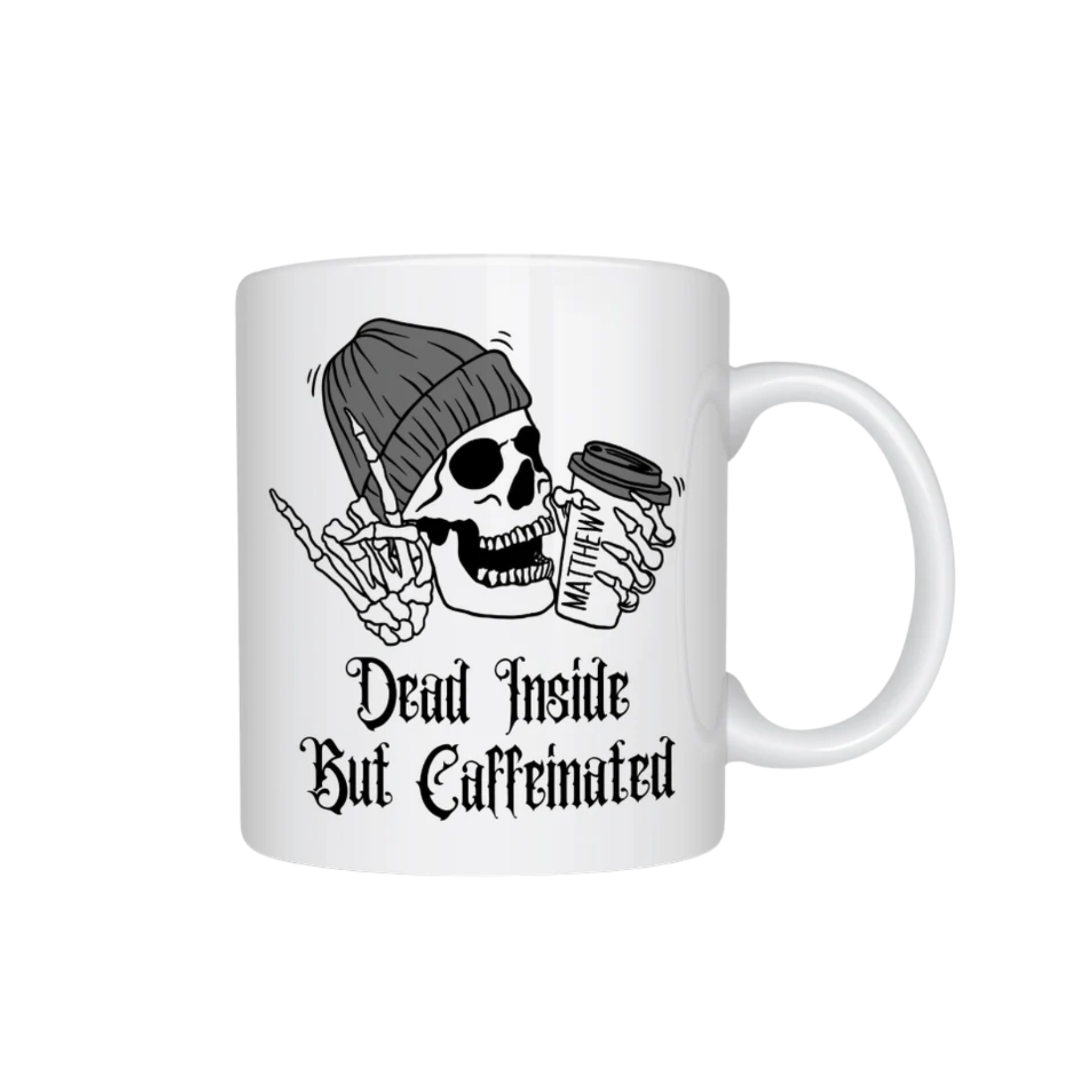 Personalised Dead Inside But Caffeinated Skeleton Mug