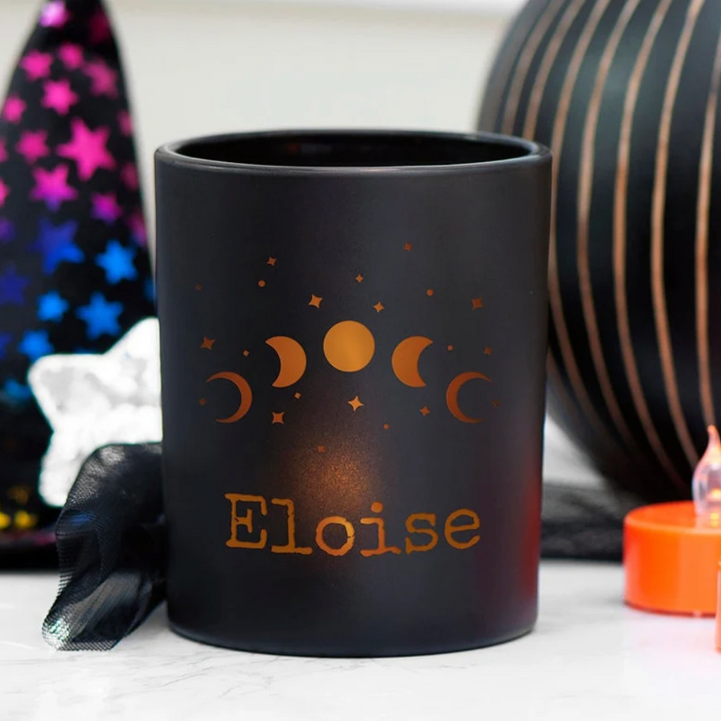 Personalised Celestial Moon Phase Halloween Candle Holder