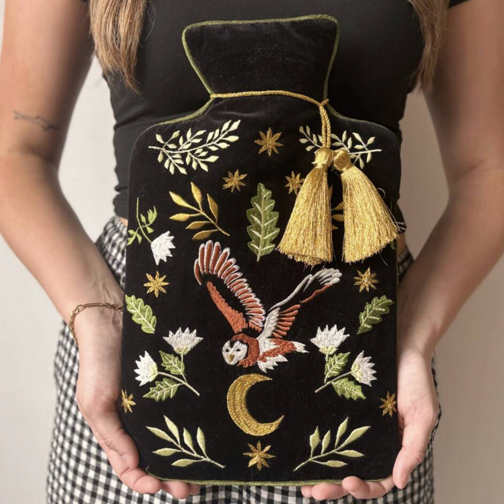 Luxury Embroidered Secret Garden Owl Hot Water Bottle