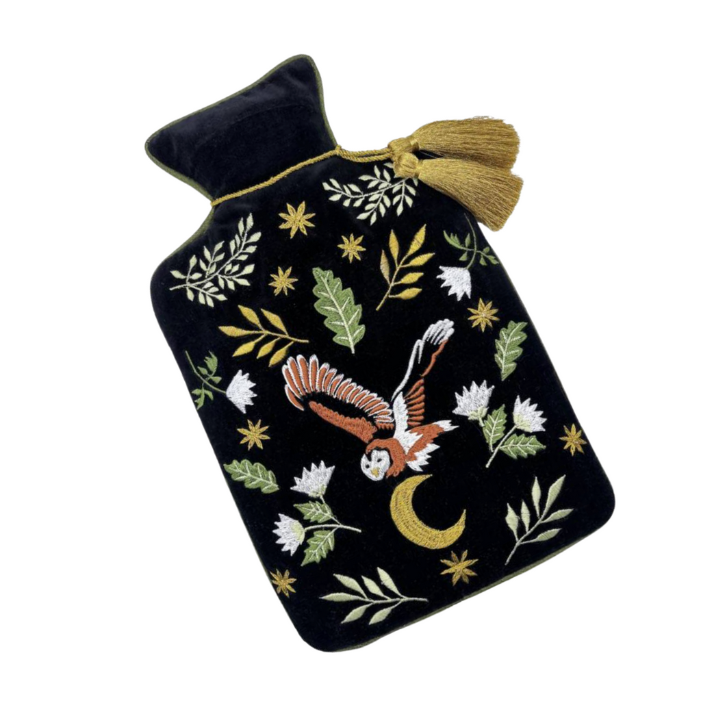 Luxury Embroidered Secret Garden Owl Hot Water Bottle