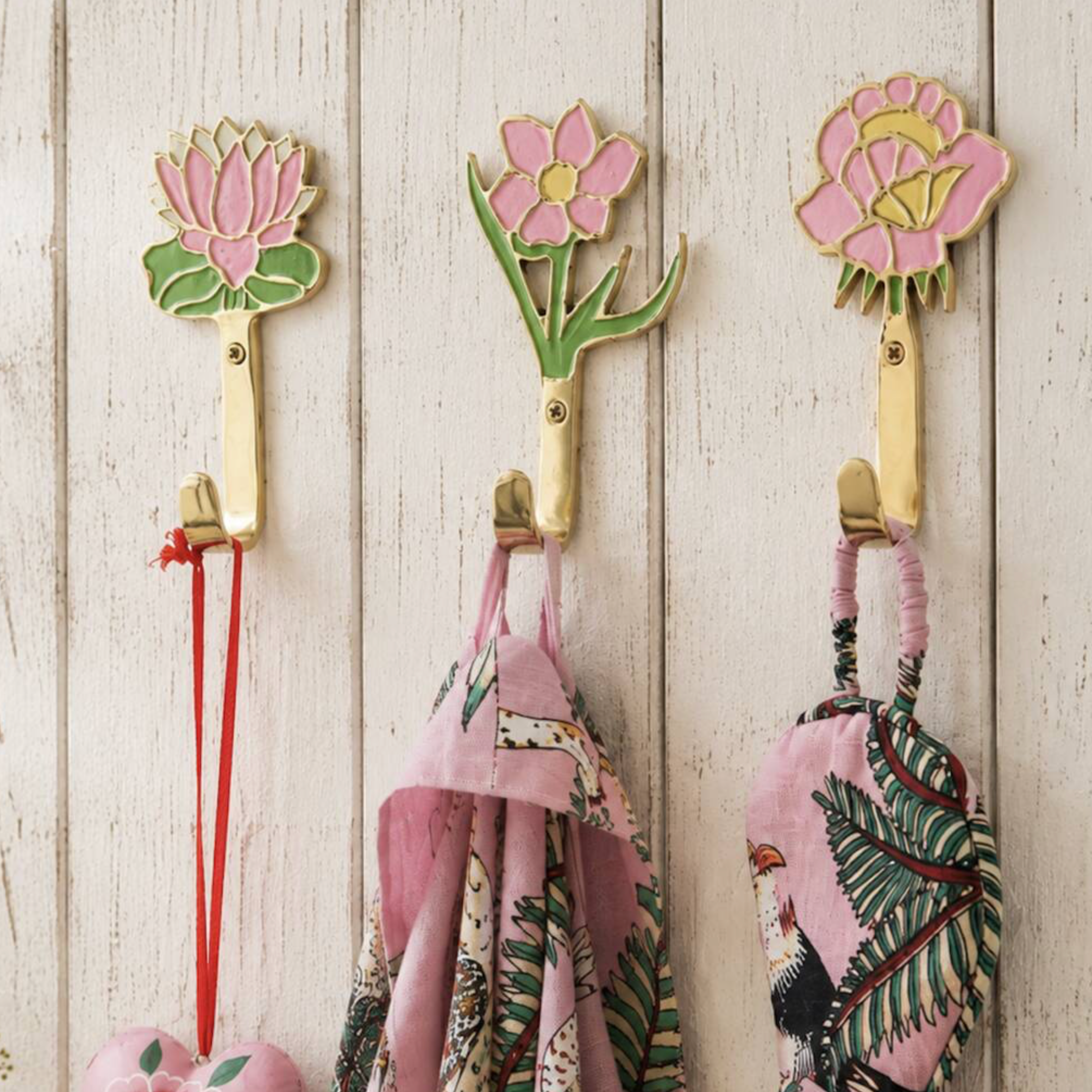 Hand Painted Solid Brass Flower Wall Hook