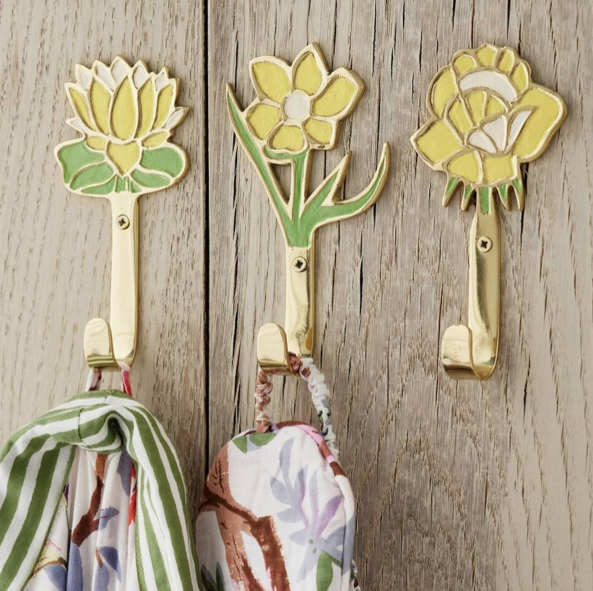 Hand Painted Solid Brass Flower Wall Hook