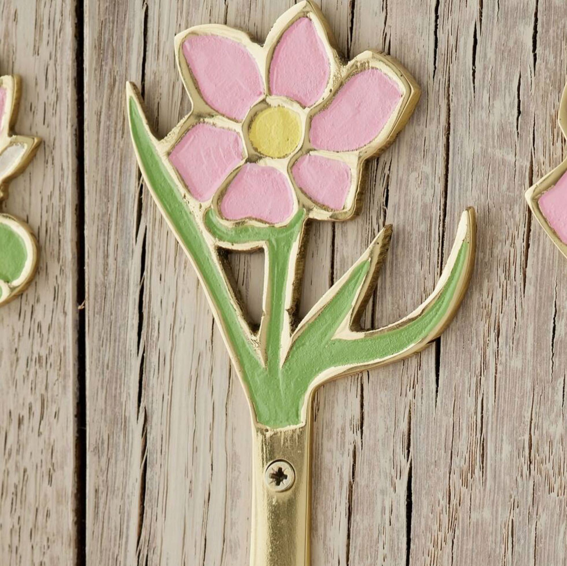 Hand Painted Solid Brass Flower Wall Hook