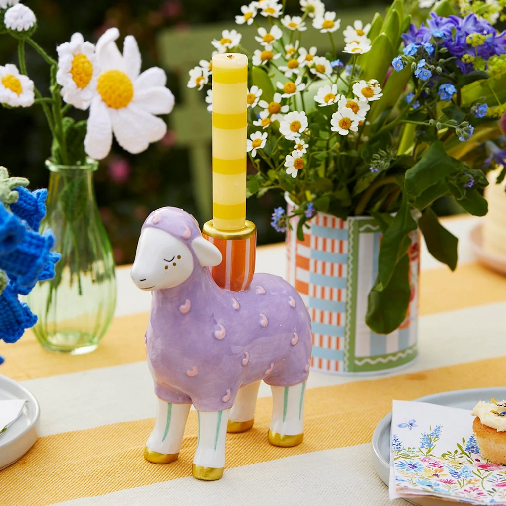 Hand Painted Lamb Ceramic Candle Holder