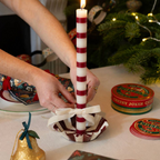 Burgundy And White Stripe Dinner Candles