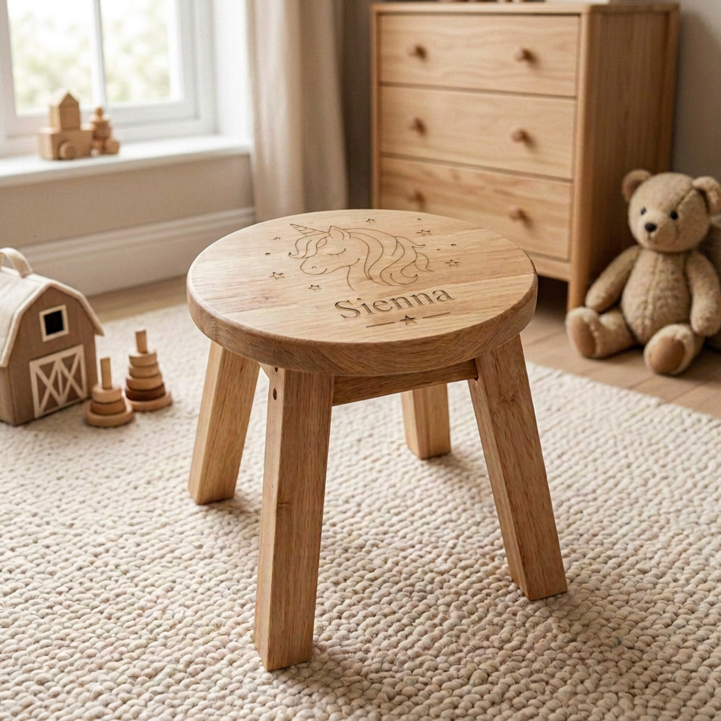 Personalised Wooden Unicorn Stool for Children