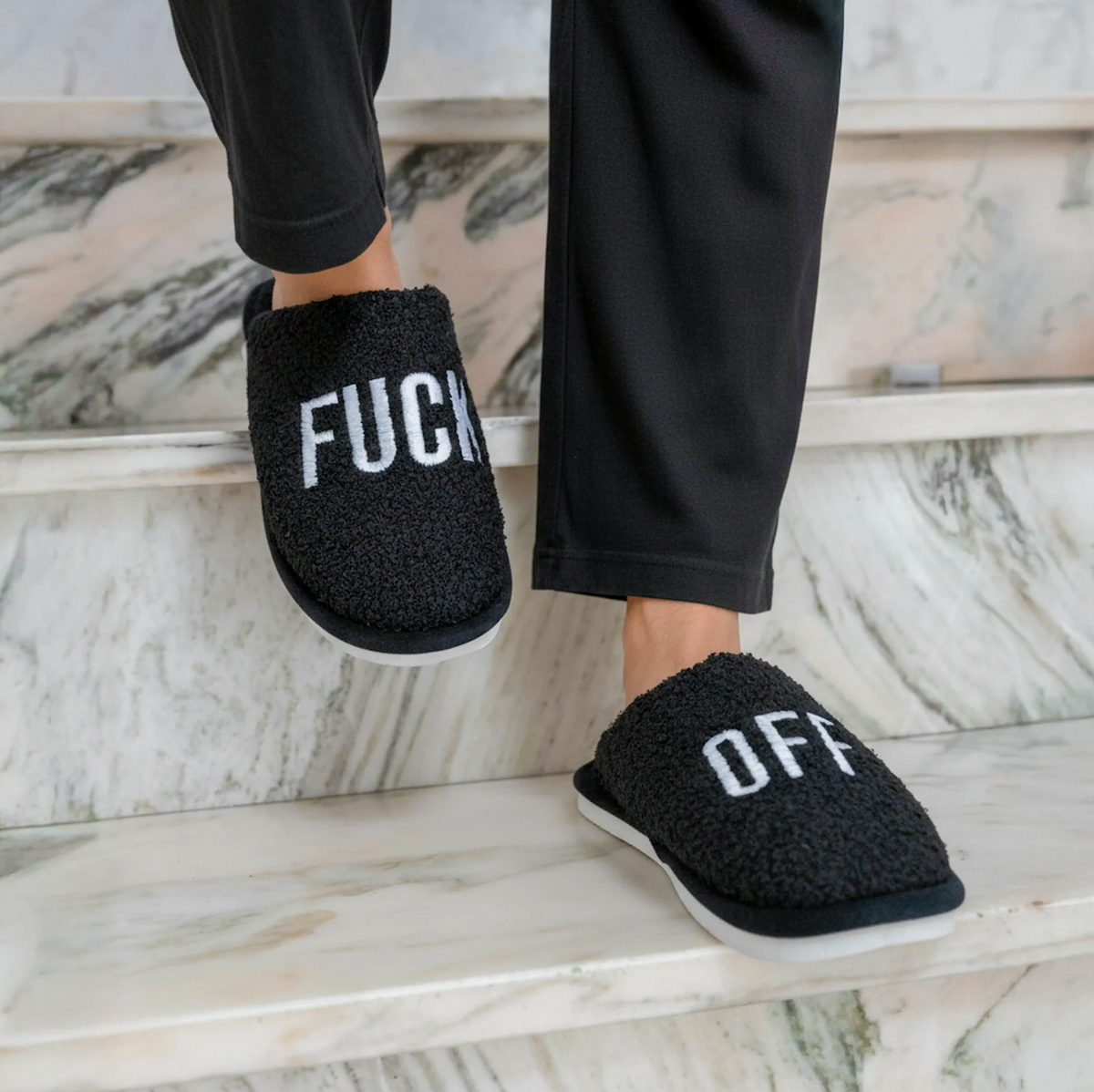 Personalised Black “Fuck Off” Slippers
