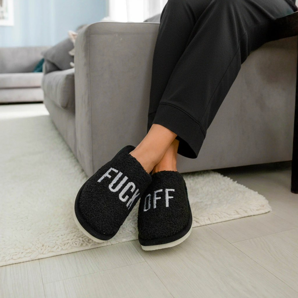 Personalised Black “Fuck Off” Slippers