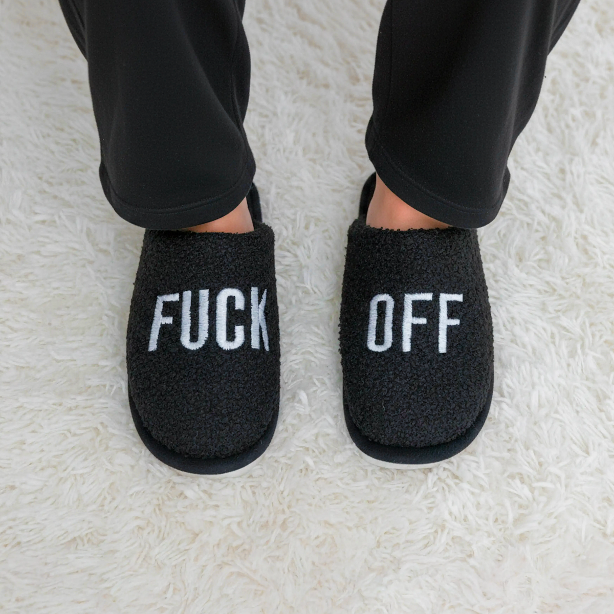 Personalised Black “Fuck Off” Slippers
