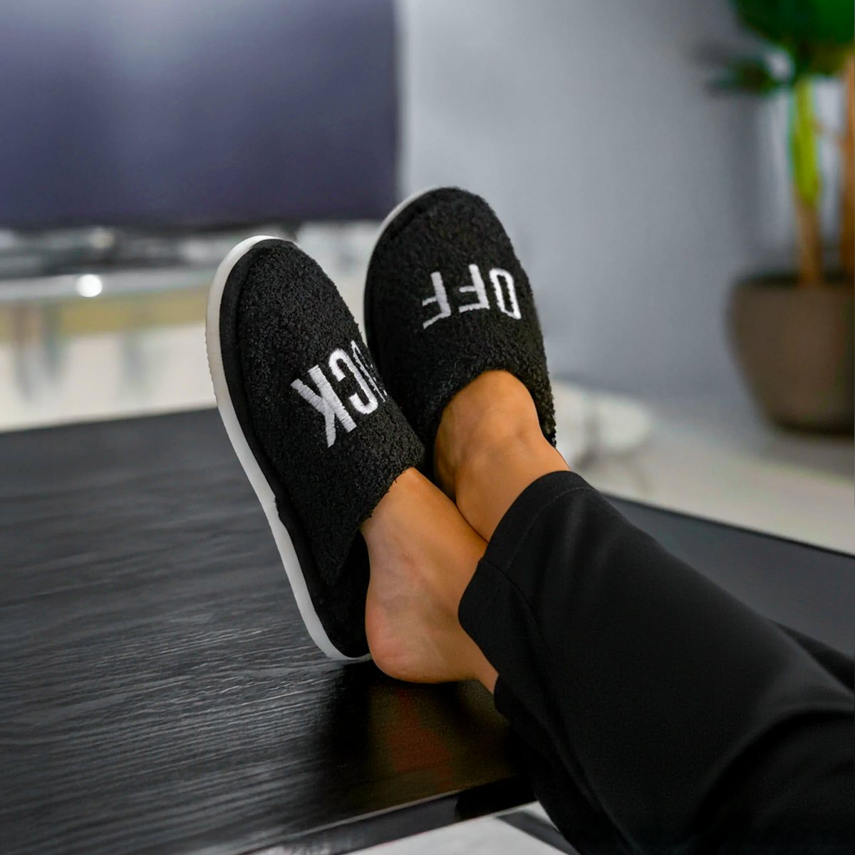 Personalised Black “Fuck Off” Slippers
