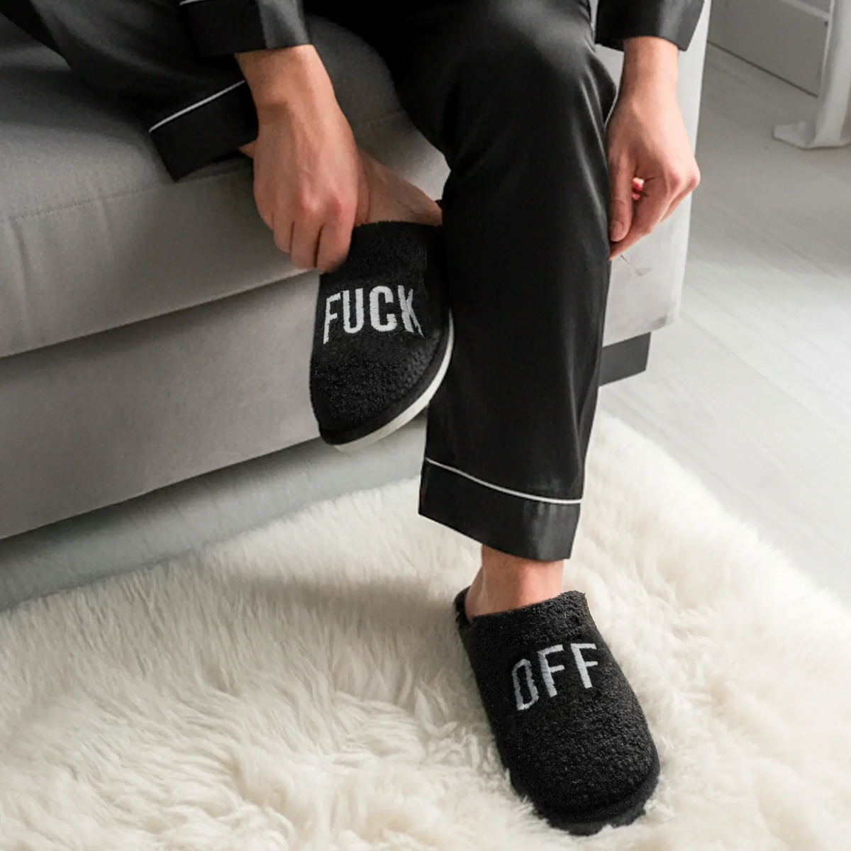 Personalised Black “Fuck Off” Slippers