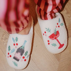 Embroidered Champagne Cocktail “O’Clock” Cosy Slippers