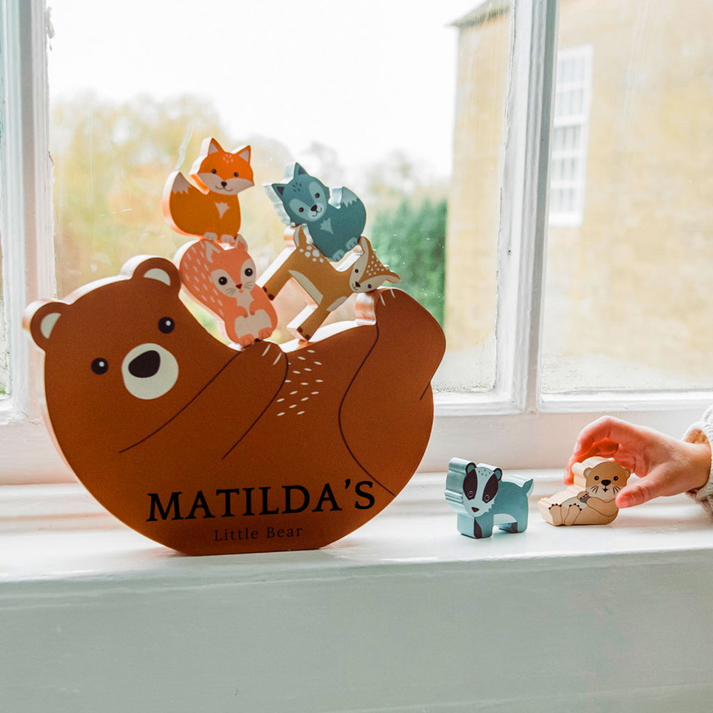 Personalised Childs Woodland Balancing Bear Toy