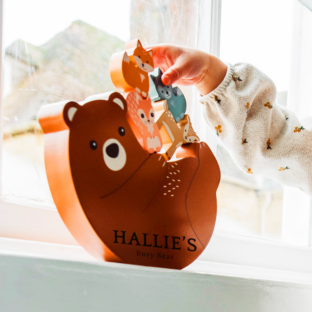 Personalised Childs Woodland Balancing Bear Toy