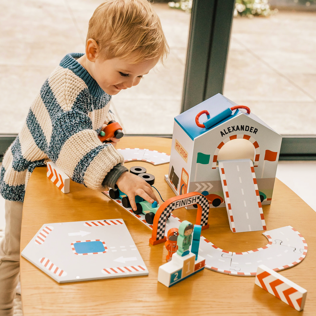 Personalised Children's Wooden Racing Track Play Set