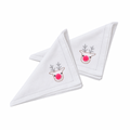 Hand-Embroidered White Cotton Reindeer Christmas Napkin