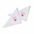 Hand-Embroidered White Cotton Reindeer Christmas Napkin